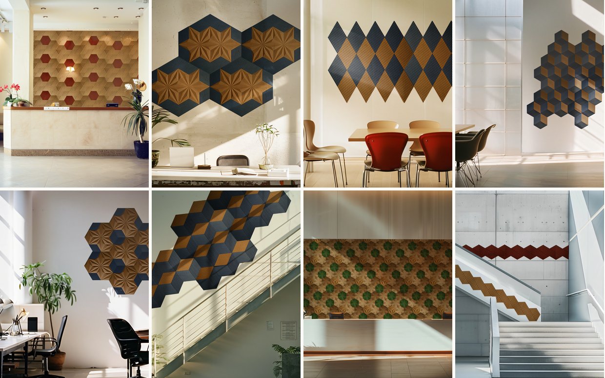 Antalis wall panel product photos in interior settings
